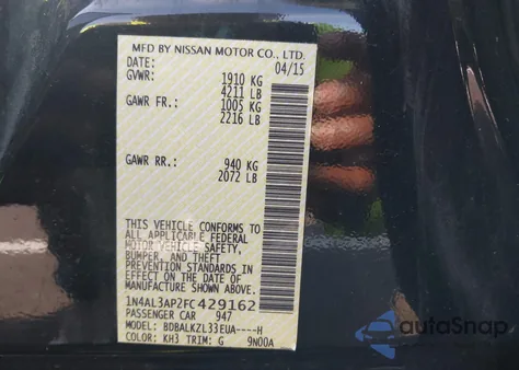 2015 Nissan Altima 2.5 Sv z USA, uszkodzony, nr VIN 1N4AL3AP2FC429162